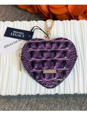 NWT Brahmin Heart Pouch Heroic Purple Melbourne Leather / Bag Charm